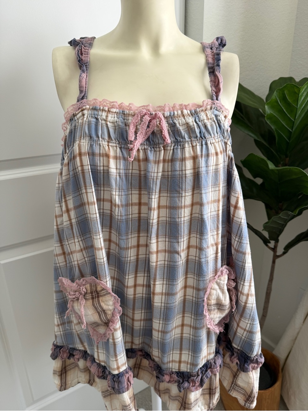 Urban Outfitters Blue & Pink Plaid Ruffle Mini Dress - Picture 2 of 8
